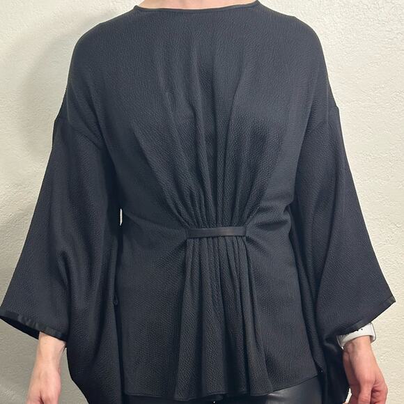 Givenchy Kimono Sleeve Black Top Silk blend Gathered front IT 38 - Picture 7 of 14
